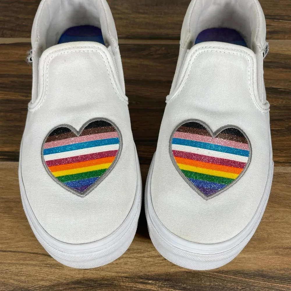 Vans Asher Pride Youth Girl's Size 5 Shoes Glitter Rainbow White Slip On Sneaker